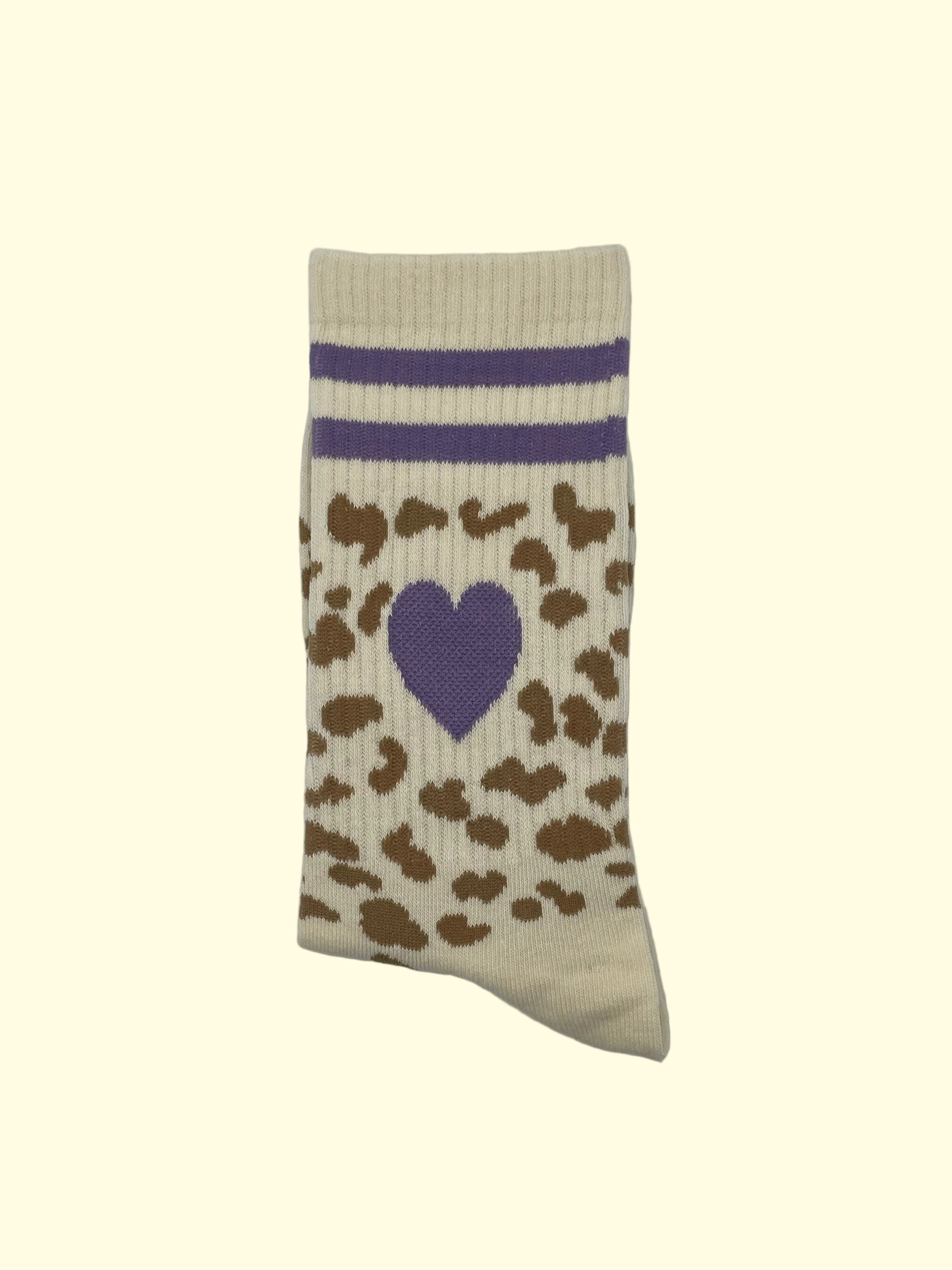 Socken - Beige lila Herz