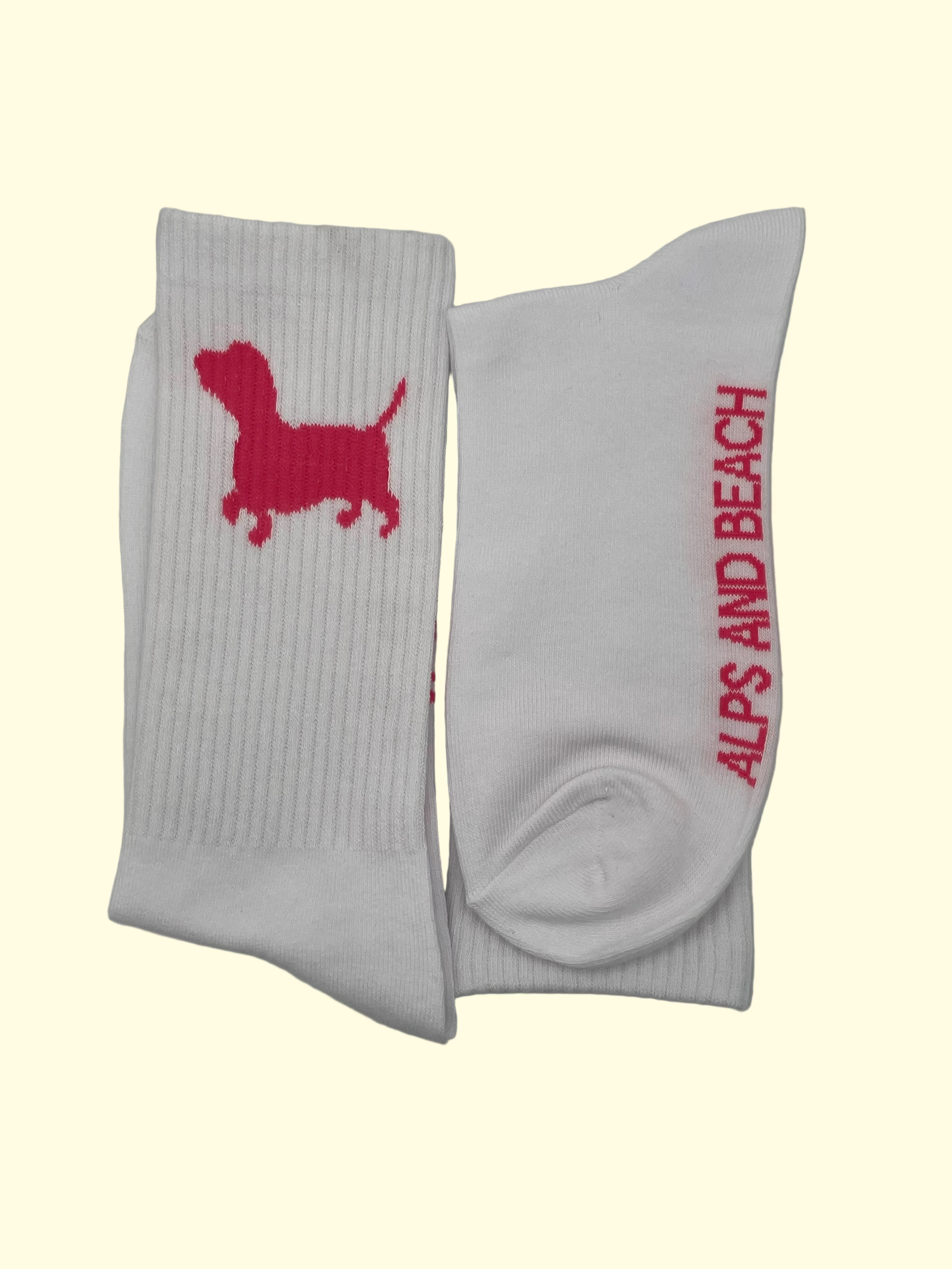 Socken - Weiß Pinker Dackel