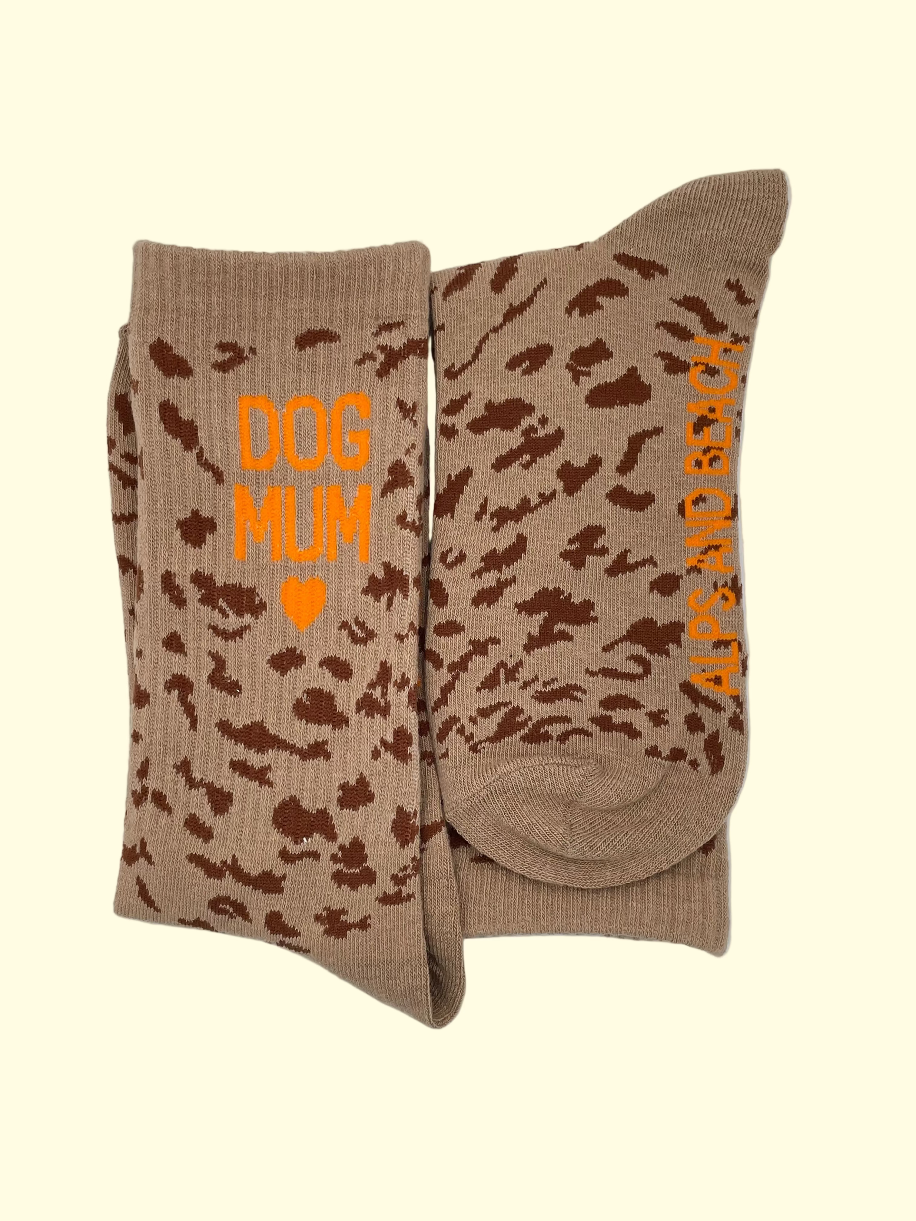 Socken - Beige Braun Dog Mum - orange